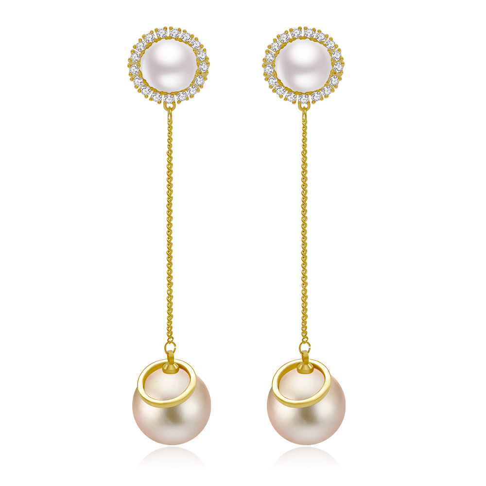 Double Pearl Chain Drop Earrings